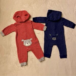 Carter’s Cozy Striped and Solid Animal Hooded One Piece Set of 2